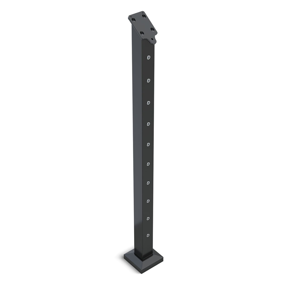 Post Square 960 x 50mm ANGLED END 11 holes suits Flat Handrail Wire Balustrade Black Powdercoated Aluminium