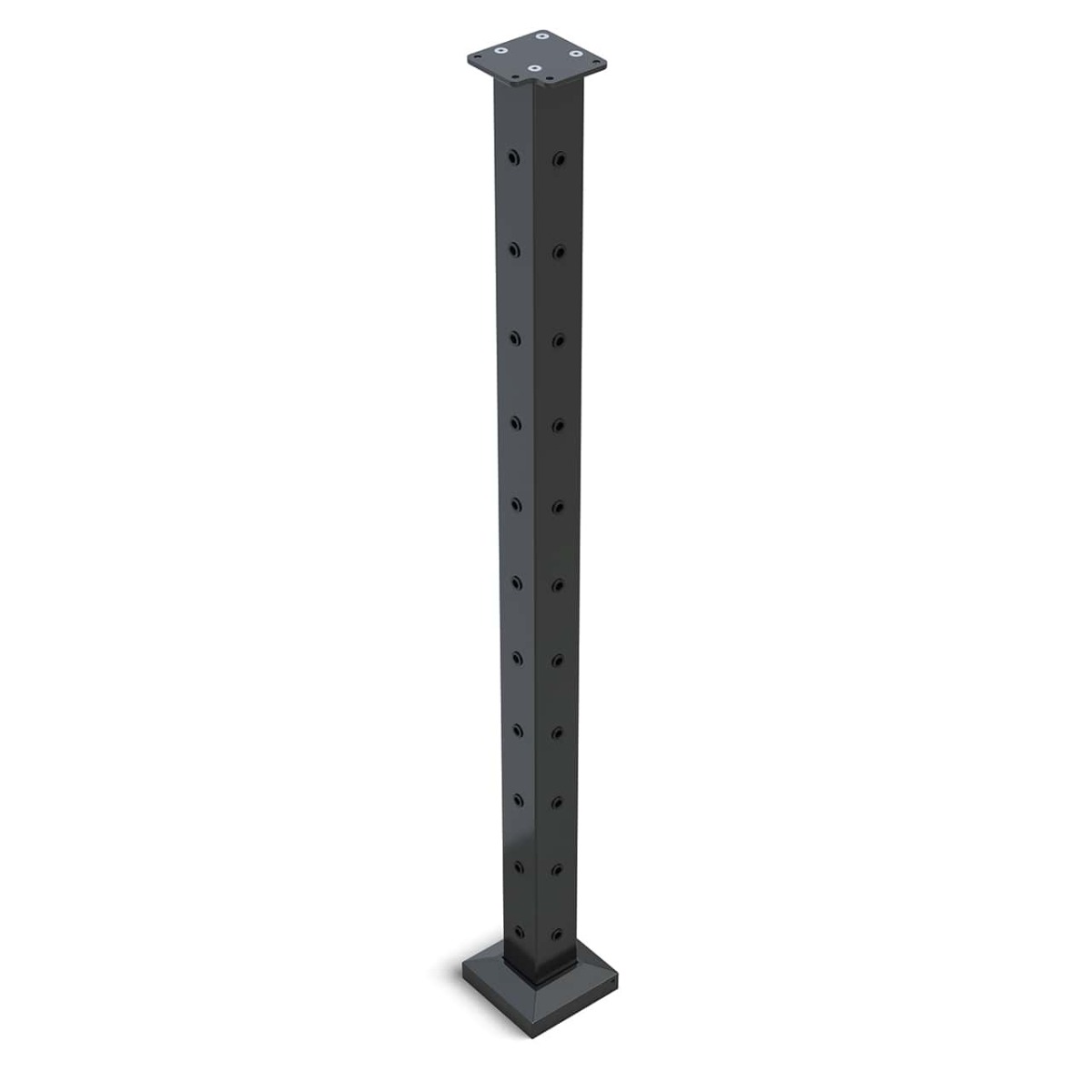 Post Square 960 x 50mm CORNER 11 holes suits Flat Handrail Wire Balustrade Black Powdercoated Aluminium