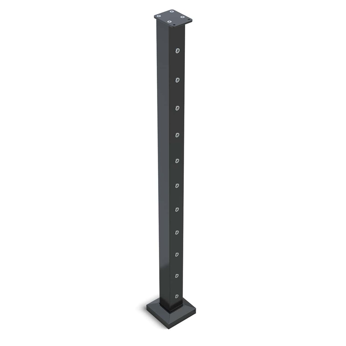 Post Square 960 x 50mm END 11 holes suits Flat Handrail Wire Balustrade Black Powdercoated Aluminium