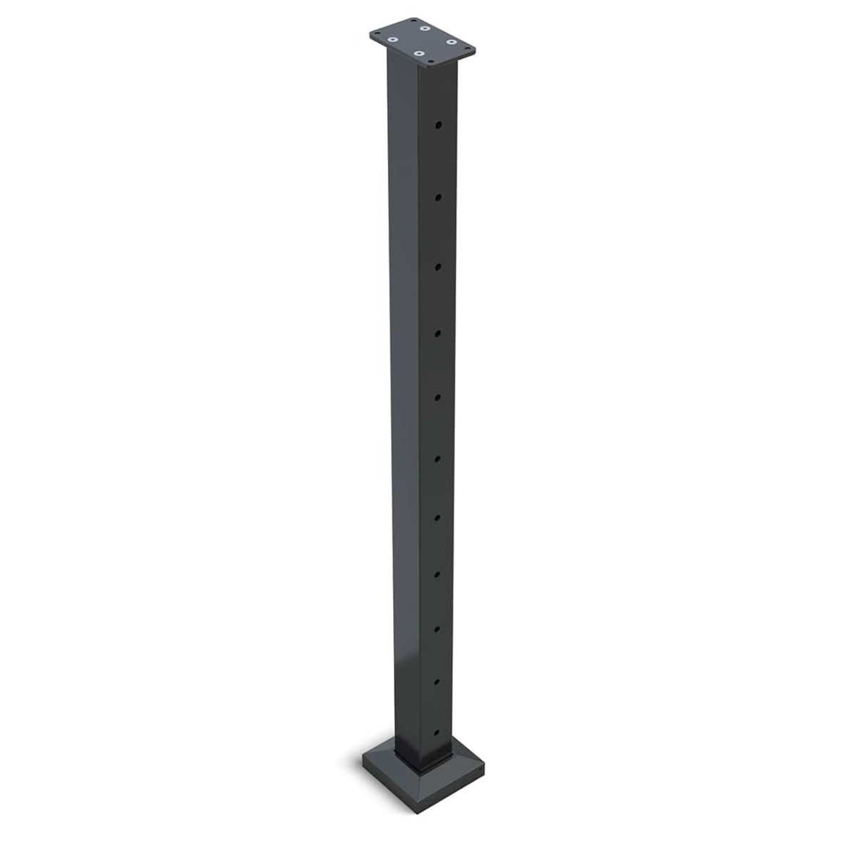 Post Square 960 x 50mm INTERMEDIATE 11 holes suits Flat Handrail Wire Balustrade Black Powdercoated Aluminium