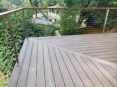 Square Stainless Posts and Wire Balustrade with Merbau Handrail